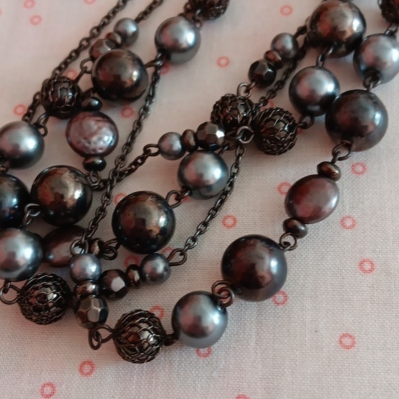 Black Chain Gray Beaded Extra Long Necklace - Picture 5 of 7